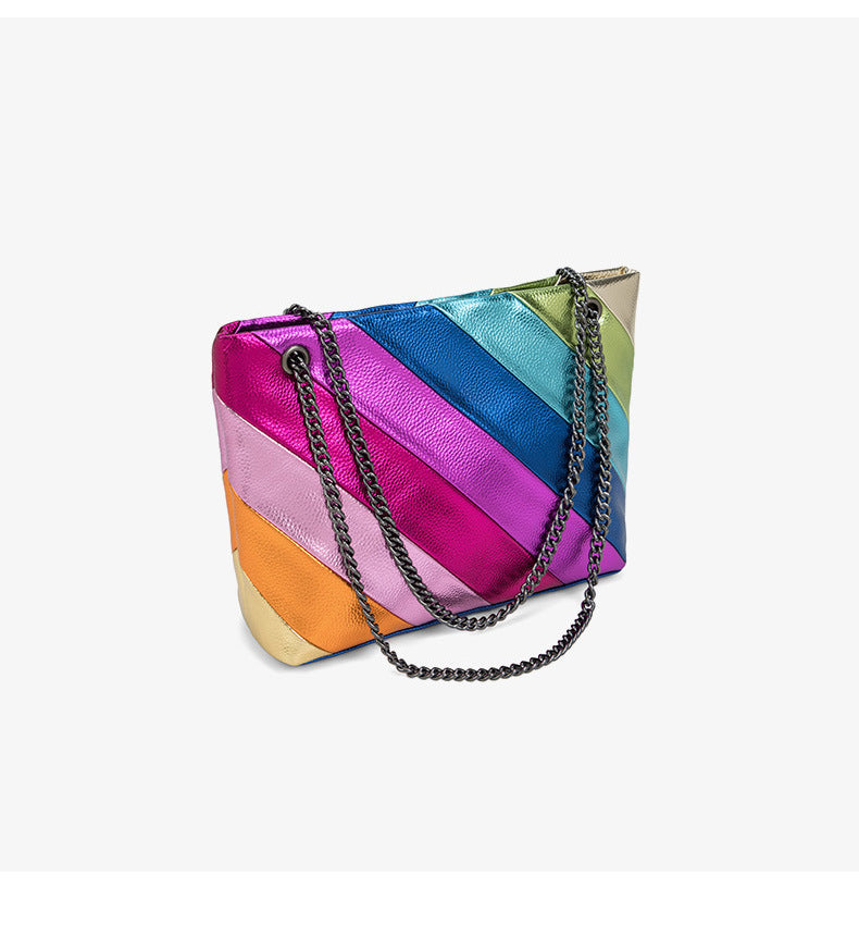 Contrast Color Stitching Chain Rainbow Handheld Crossbody Bag