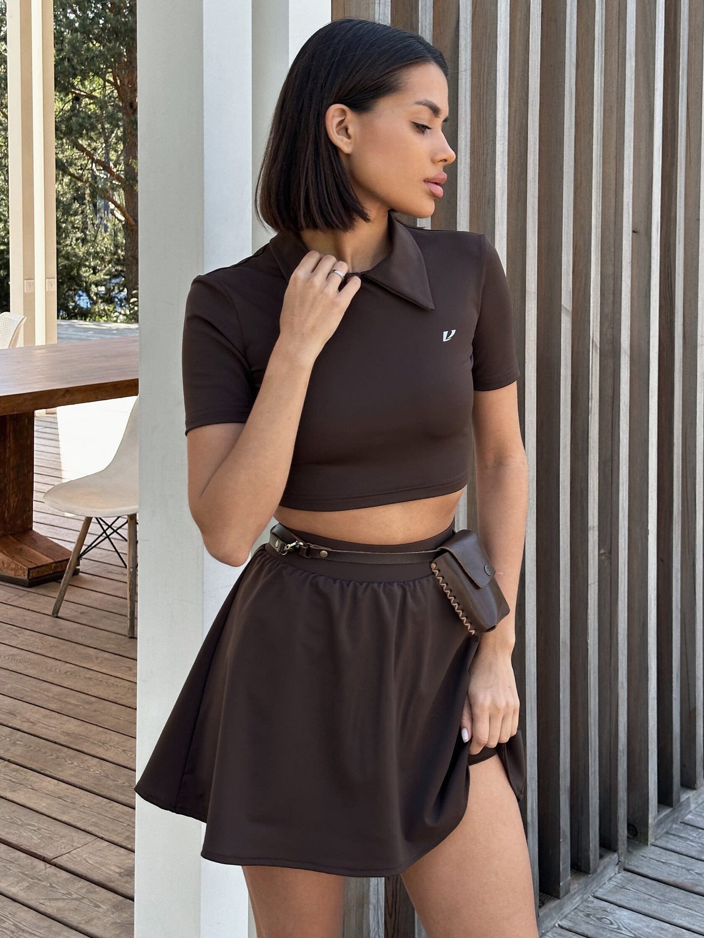 Collared Cropped Polo Shirt and Skirt Sporty Casual Set