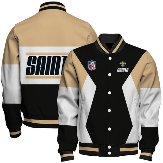 New Orleans Saints Printed Team Color-block Single-layer Thin Stand-collar Jacket