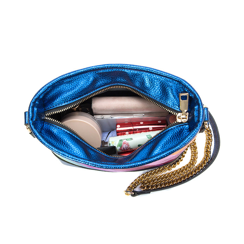 Contrast Rainbow Patchwork Chain Shoulder Crossbody Bag