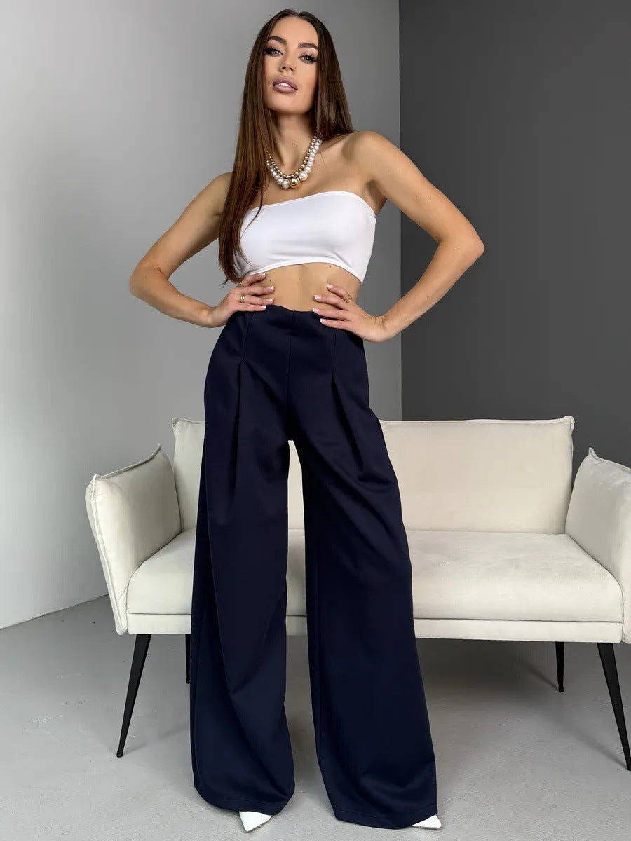 Stand-up Collar Long-sleeved Belted Sweatshirt and Casual Pants Set