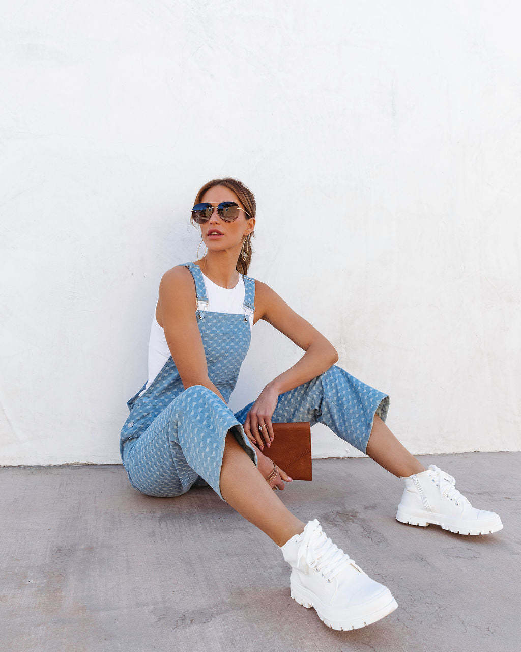Loose Casual Washed Jacquard Denim Overalls