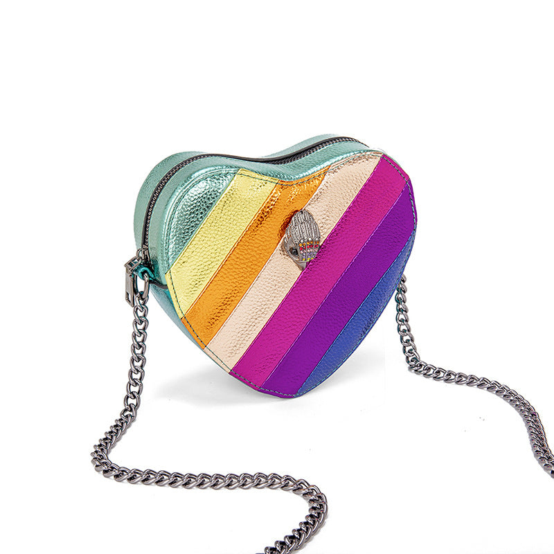 Love-shaped Rainbow Spliced Chain Shoulder Eagle Head Small Bag