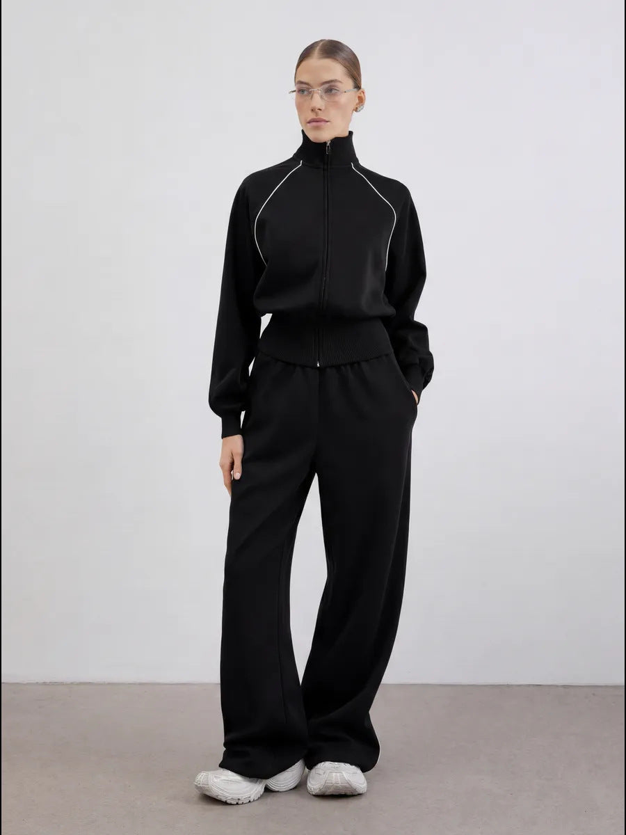 Stylish Line Long-Sleeved Zipper Cardigan Loose-Fitting Trousers Casual Suit