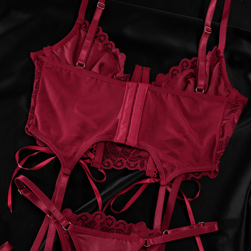 Sexy Camisole Lace Half Cup Herringbone Underwire Gathered Bra Set