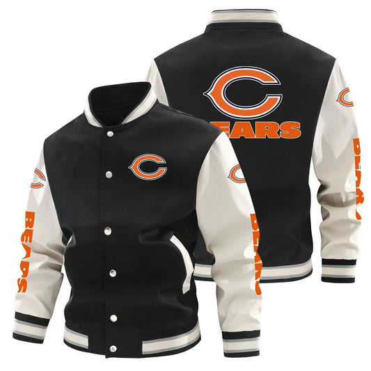 Chicago Bears Printed Sporty Loose-fit Baseball Jacket