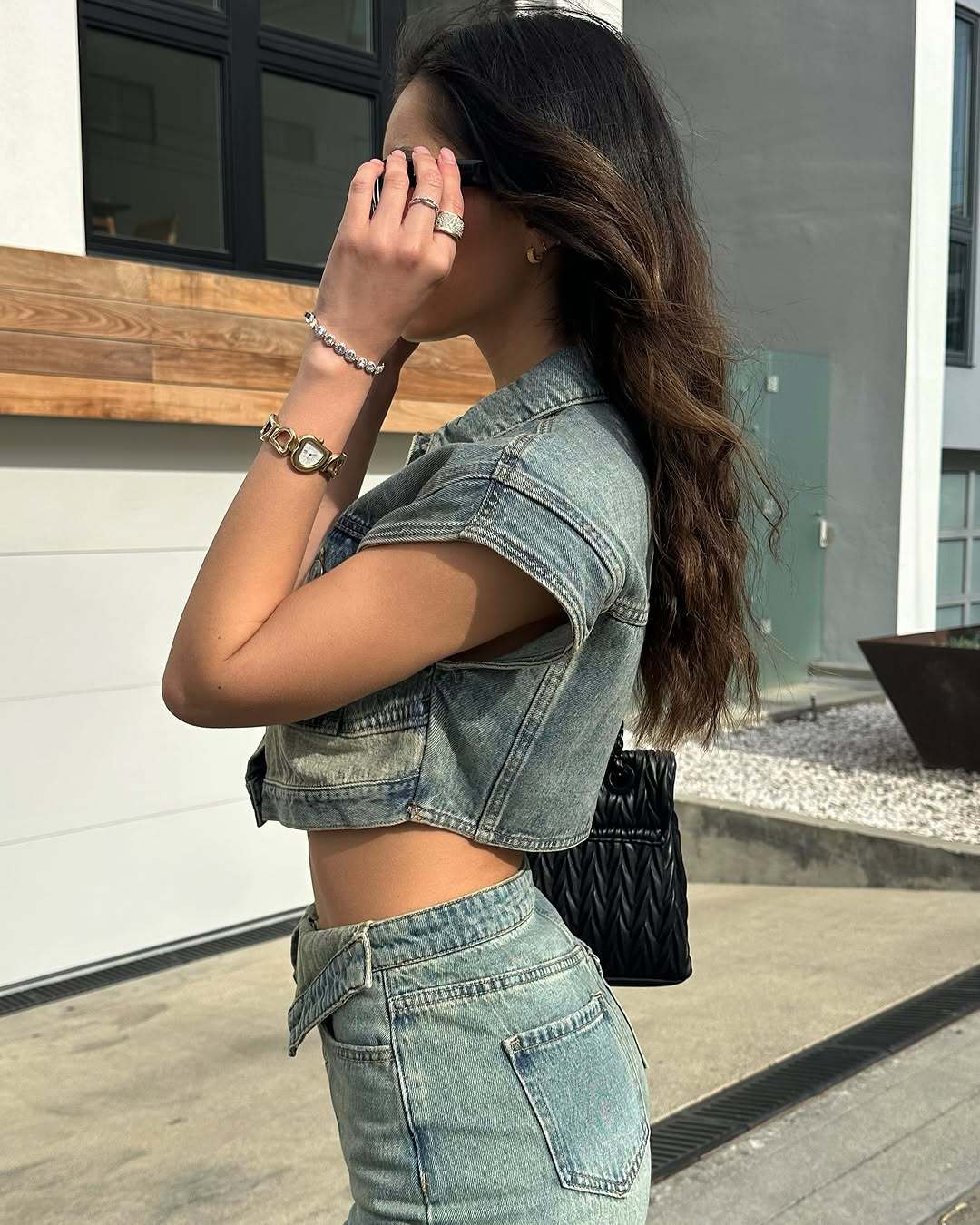 Fashionable Casual Denim Colorblock Two-piece Suit for Women