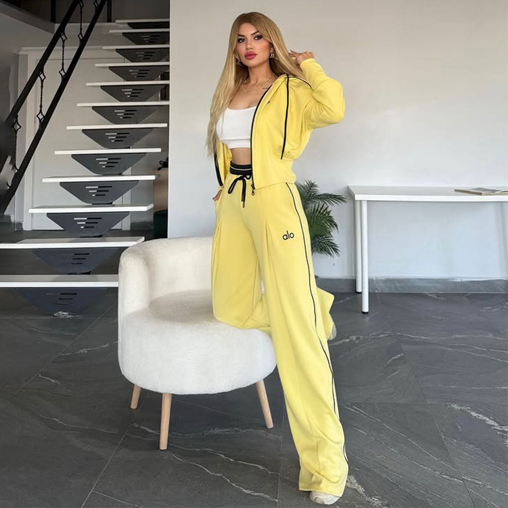 Embroidered Wide-leg Pants Hooded Jacket Sports Two-piece Set
