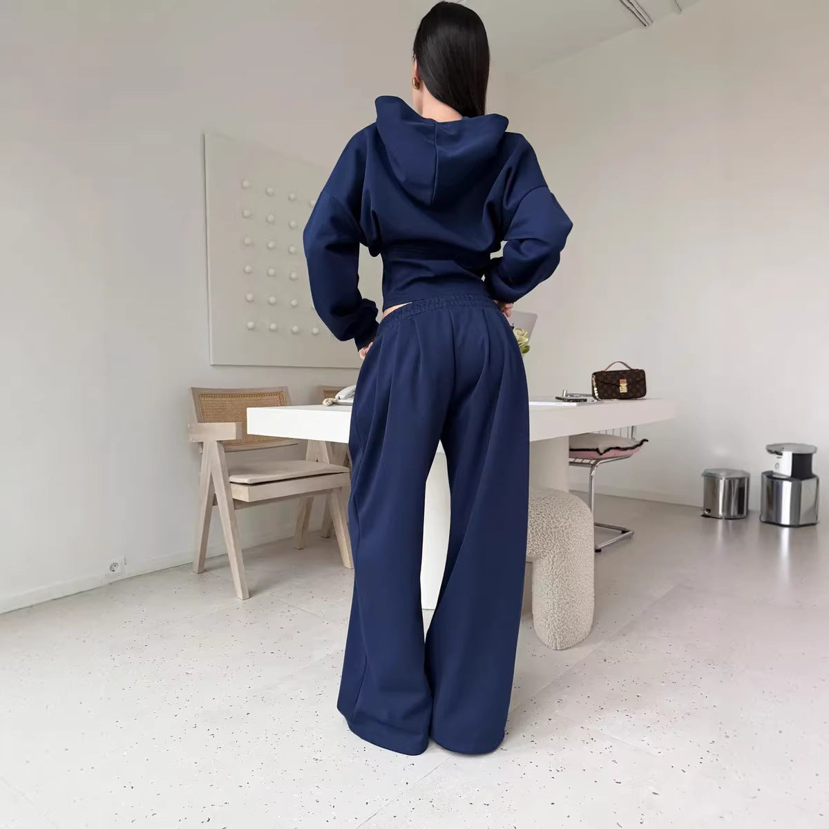Solid Color Zip-up Cardigan Sweatshirt Loose Trousers Casual Suit