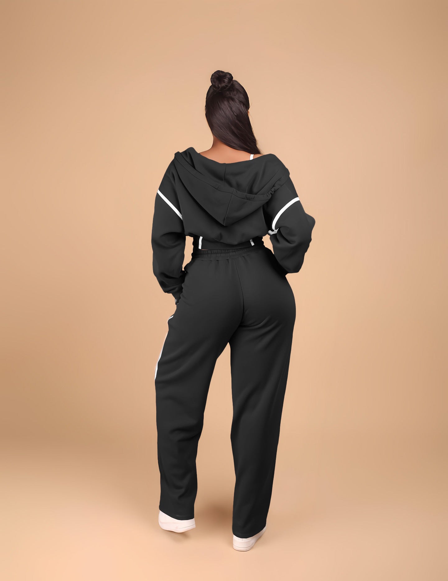 Fashionable Patchwork Hooded Sweatshirt Sports Casual Three-piece Suit