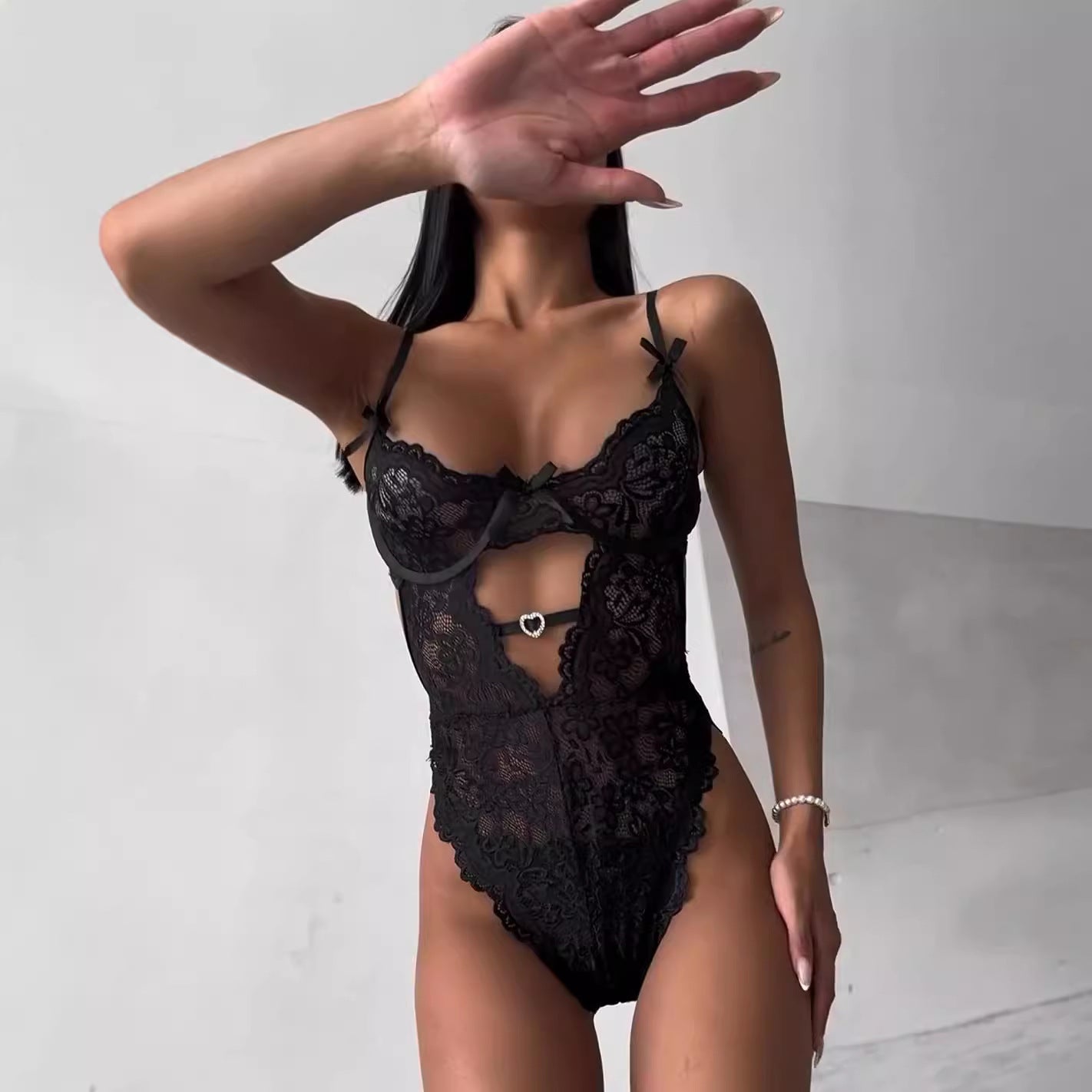 Heart Accessory Lace Detachable Sexy Dress Two-piece Set