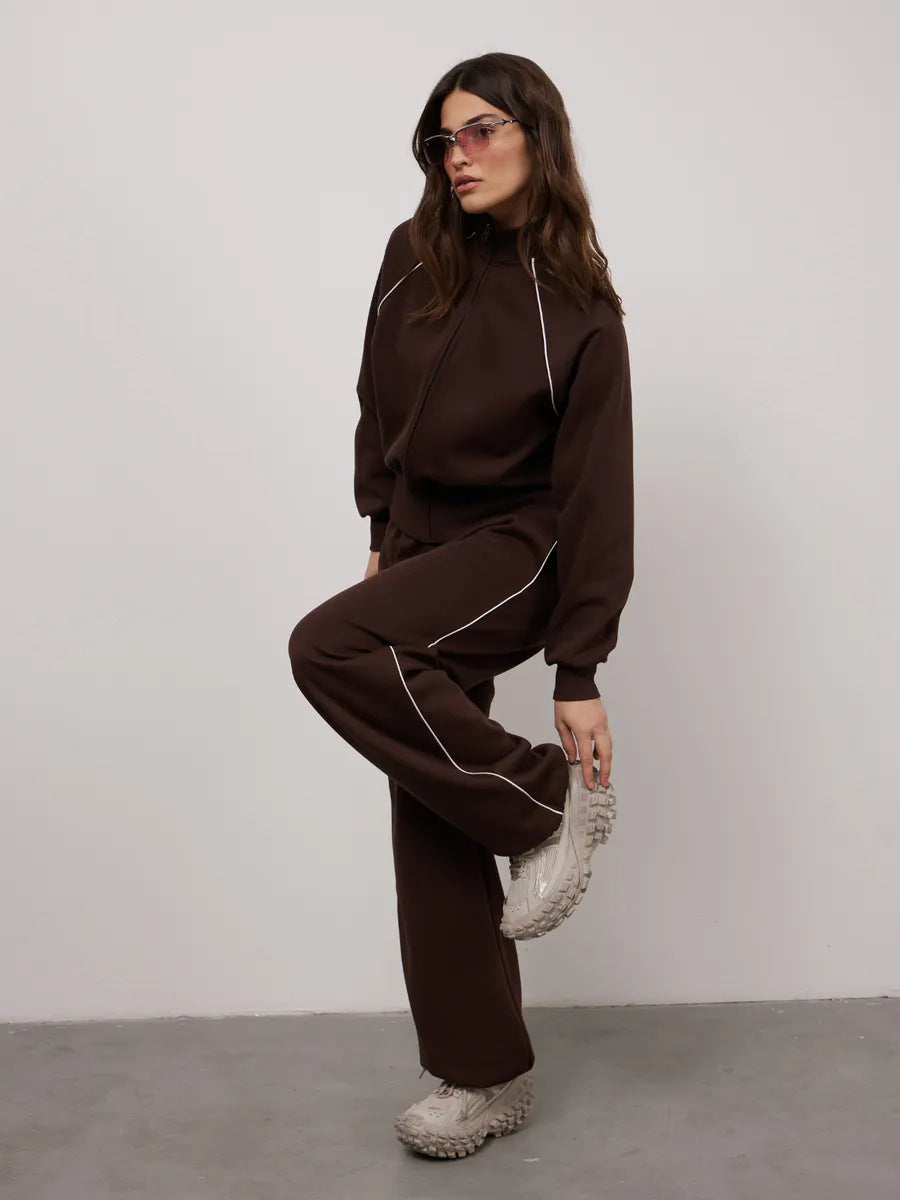 Stylish Line Long-Sleeved Zipper Cardigan Loose-Fitting Trousers Casual Suit