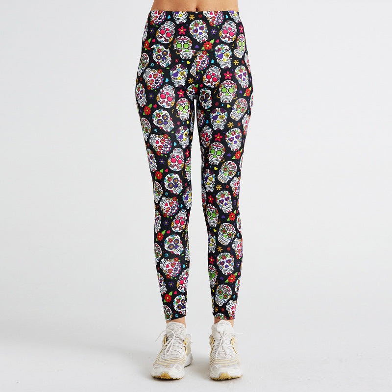 Skull Print High Waist Sports Fitness Yoga Pants