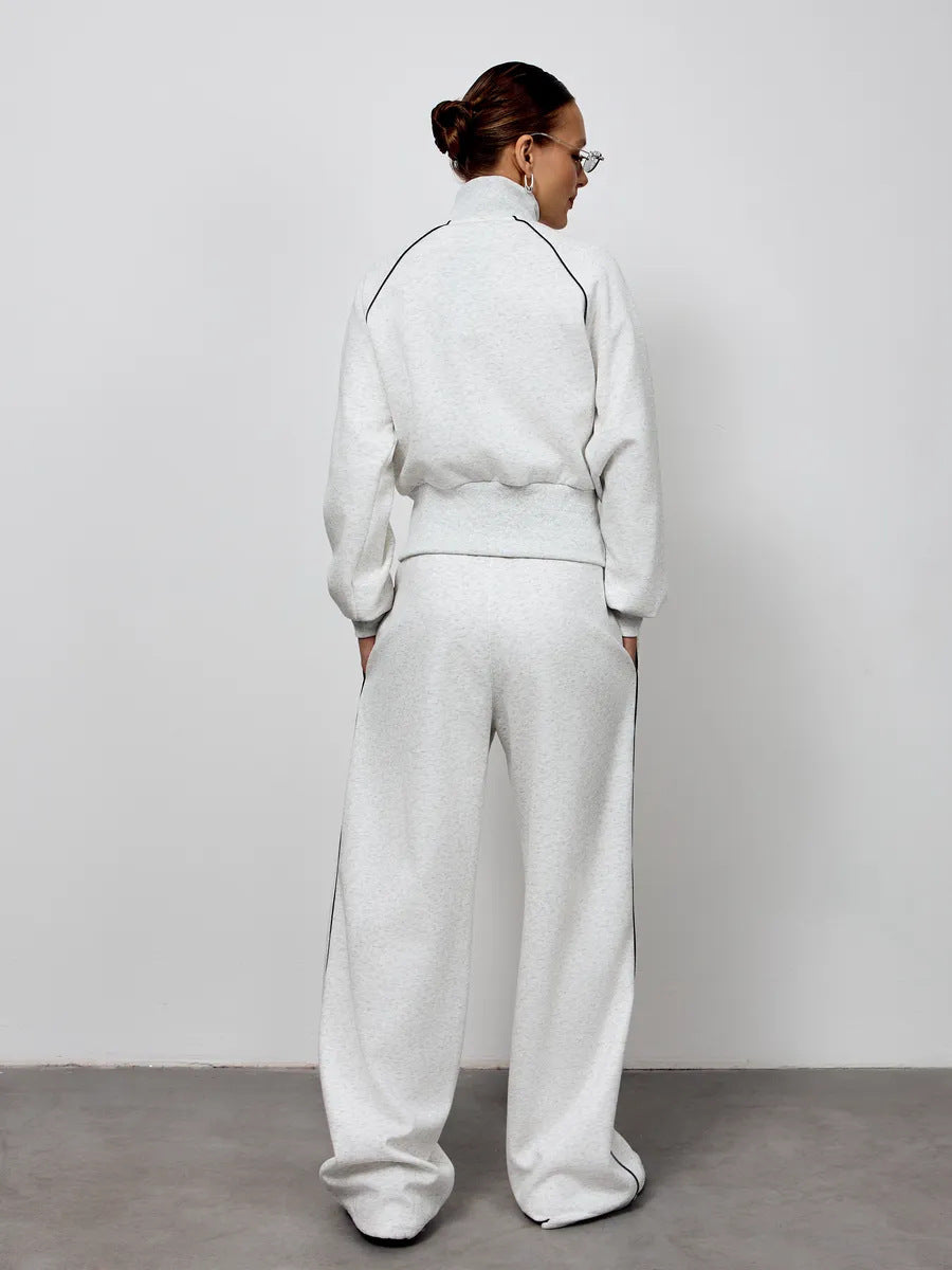 Stylish Line Long-Sleeved Zipper Cardigan Loose-Fitting Trousers Casual Suit