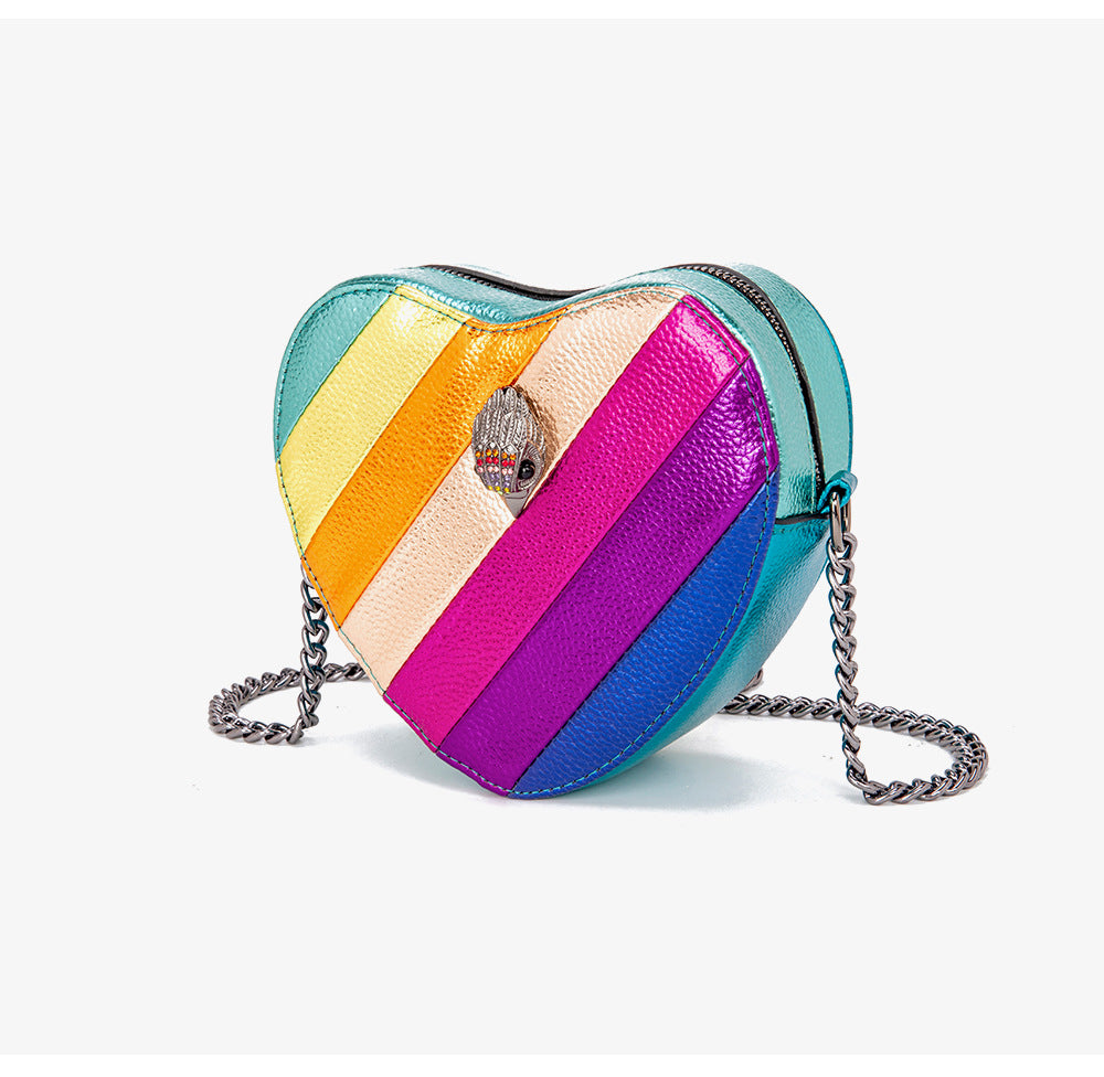 Love-shaped Rainbow Spliced Chain Shoulder Eagle Head Small Bag