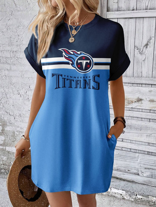 Tennessee Titans Stylish Team Print Crew Neck Dress