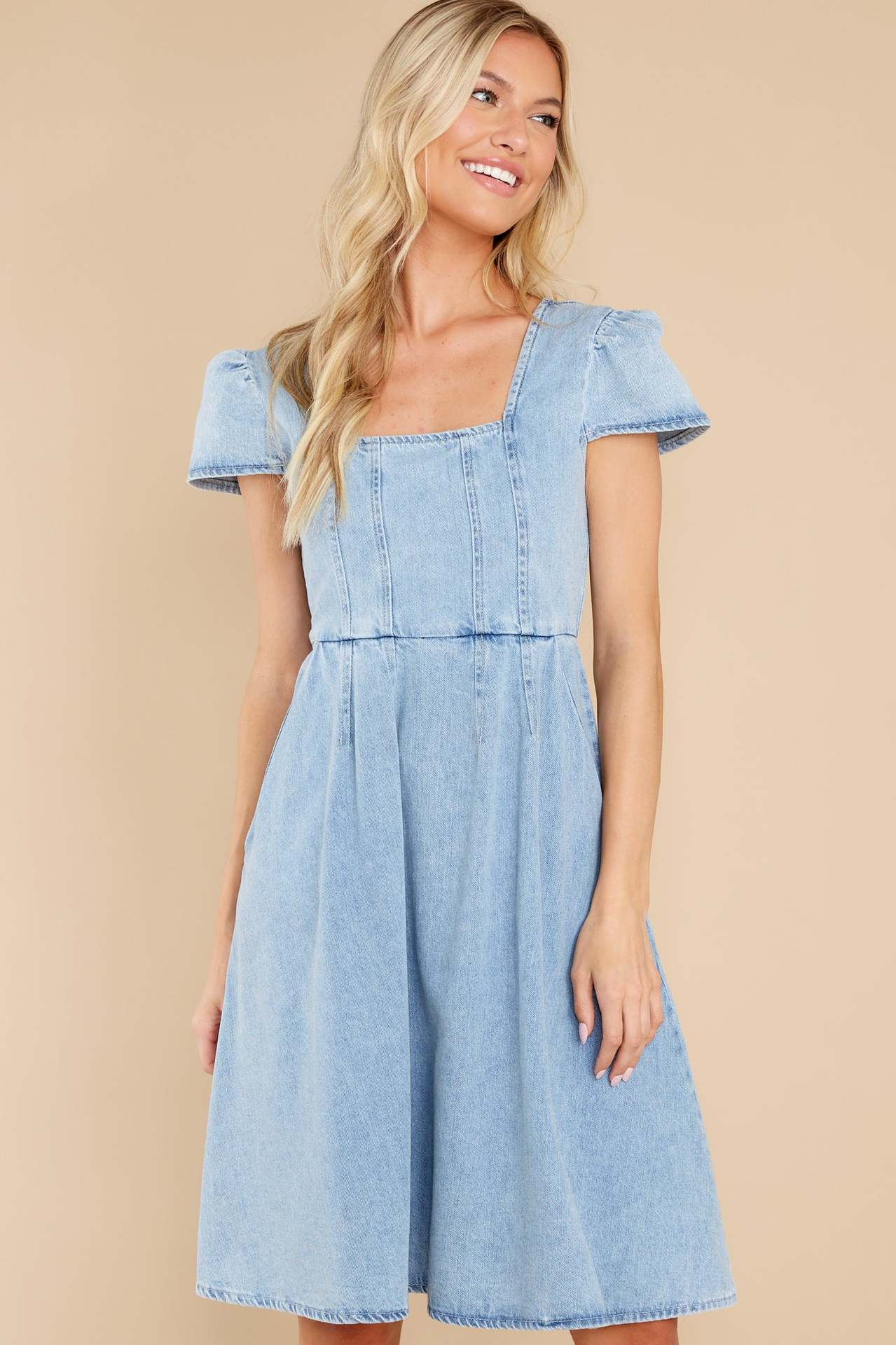 Temperament Commuting Solid Color Washed Denim A-line Dress