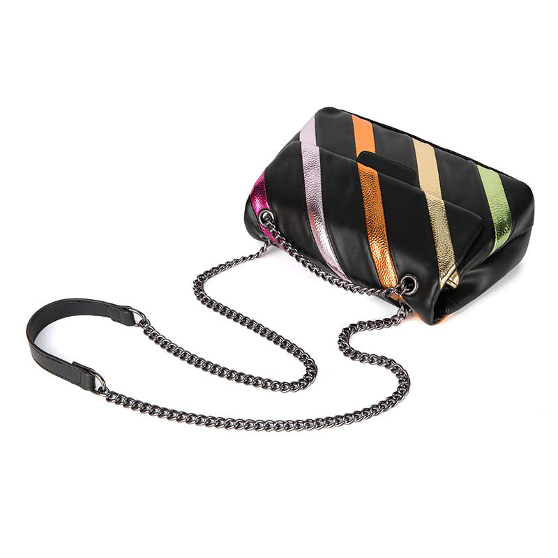 Rainbow Contrast Stitching Chain Shoulder Crossbody Bag