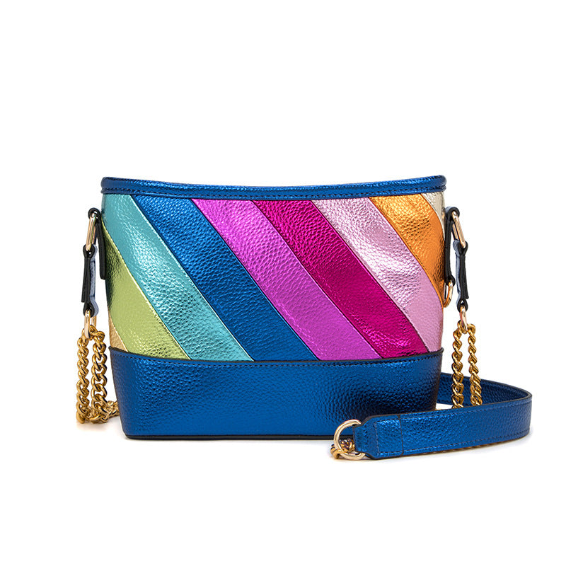 Contrast Rainbow Patchwork Chain Shoulder Crossbody Bag