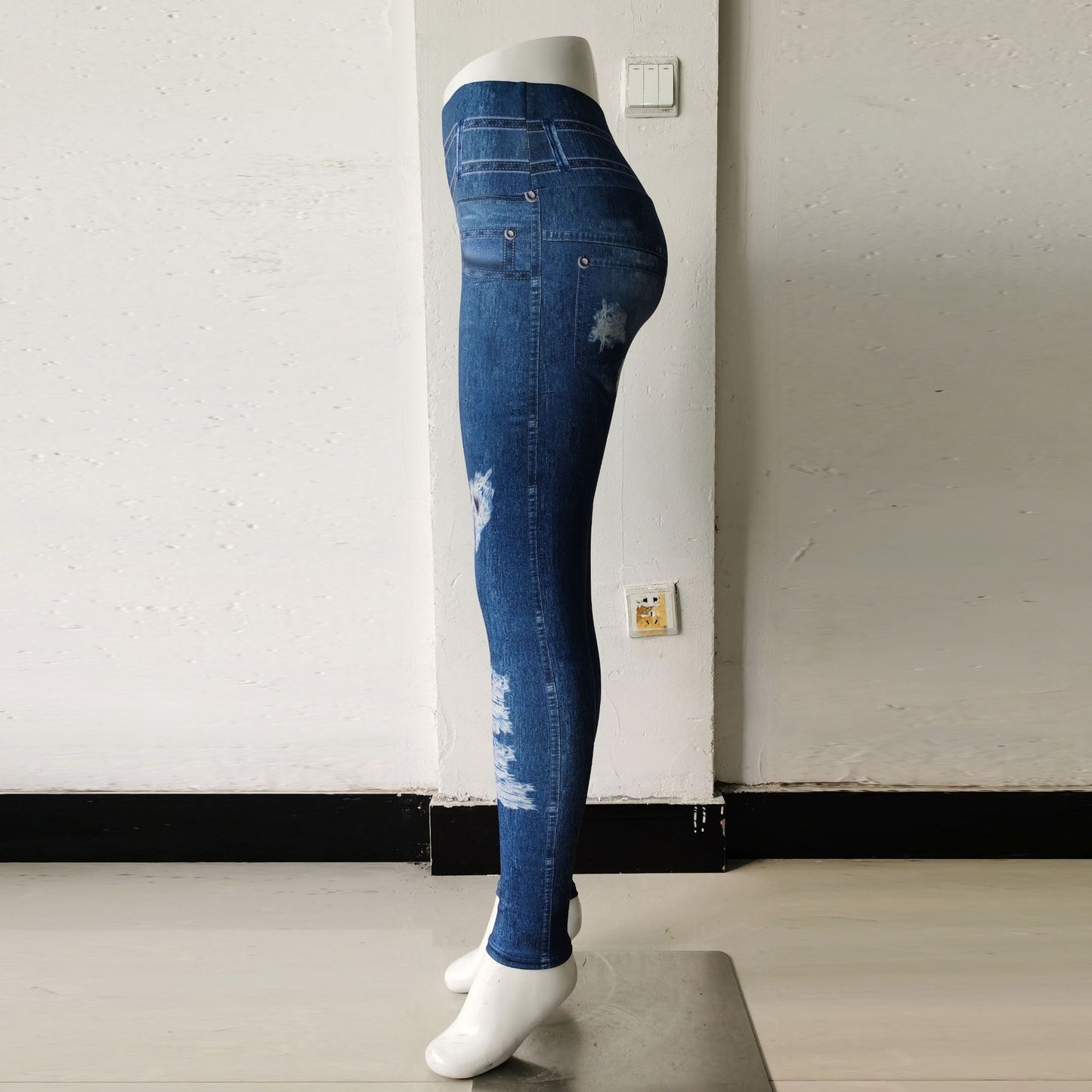 Ripped Jeans Printed High Waist Sports Fitness Yoga Pants