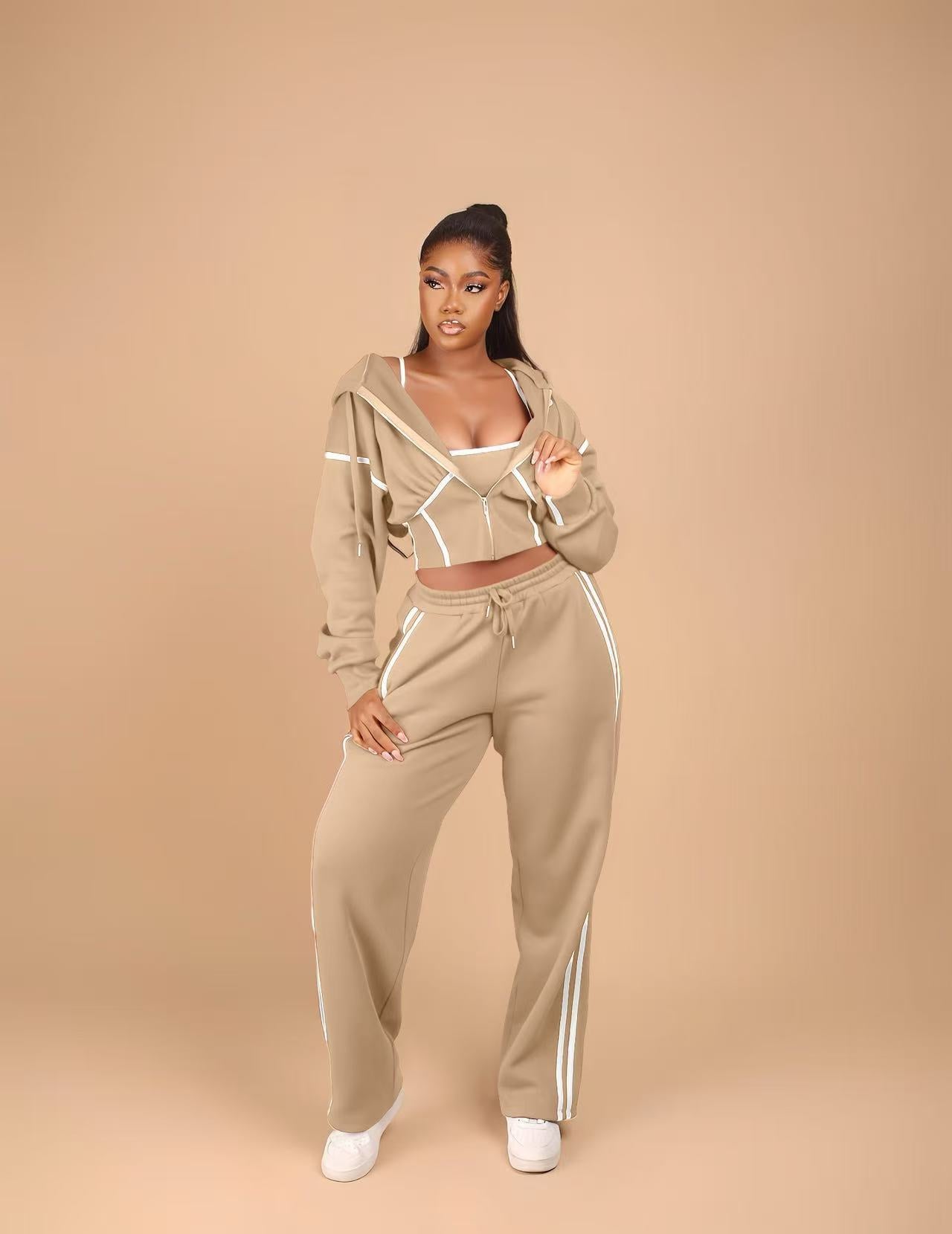 Fashionable Patchwork Hooded Sweatshirt Sports Casual Three-piece Suit