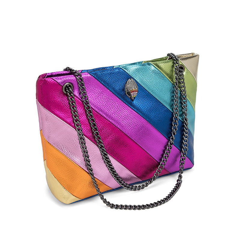 Rainbow Contrast Patchwork Chain Eagle Head Crossbody Bag