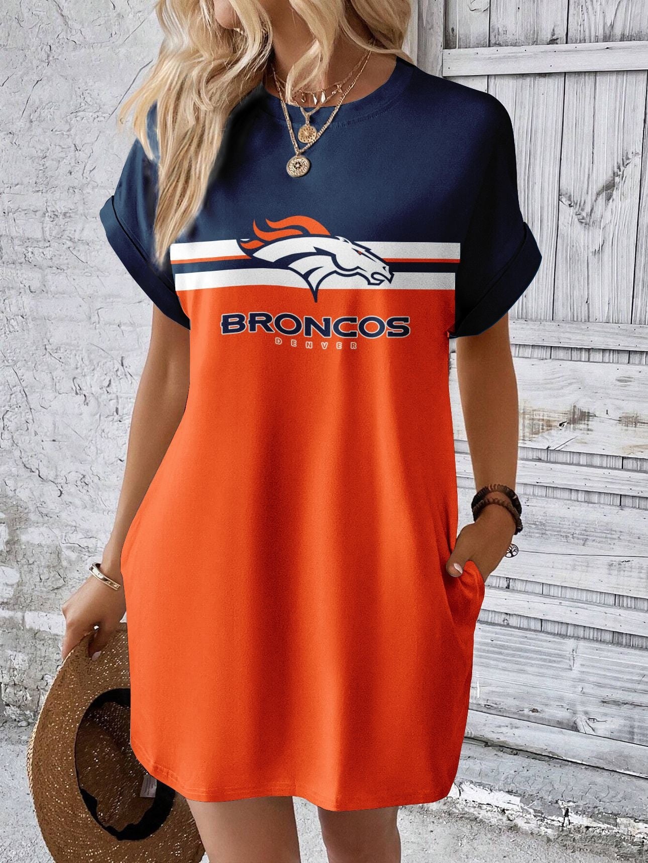 Denver Broncos Stylish Team Print Crew Neck Dress