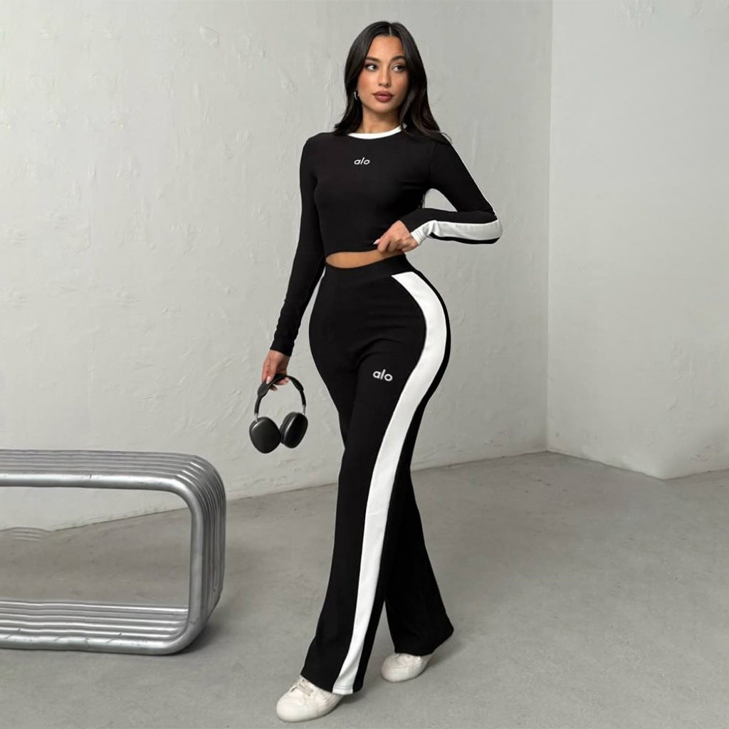 Embroidered Wide-leg Trousers Casual Sportswear Set
