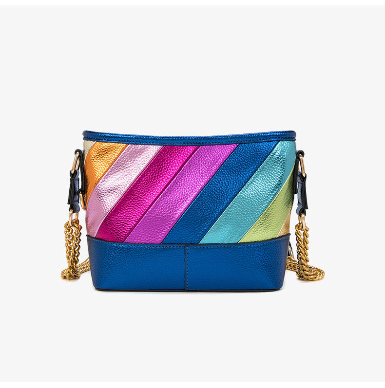 Contrast Rainbow Patchwork Chain Shoulder Crossbody Bag