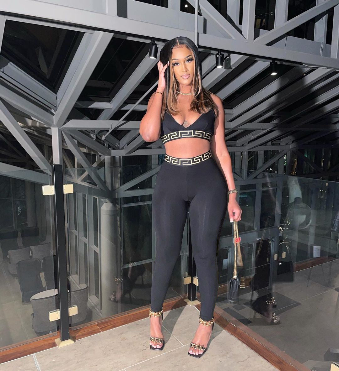 Trendy Printed Sexy Tight Sleeveless Cropped Pants Set