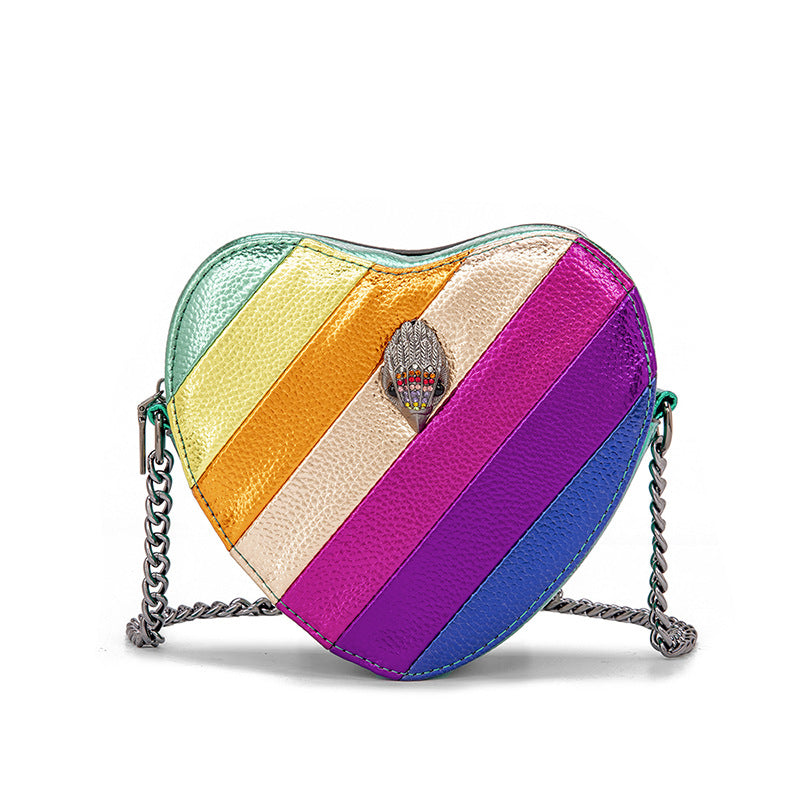 Love-shaped Rainbow Spliced Chain Shoulder Eagle Head Small Bag