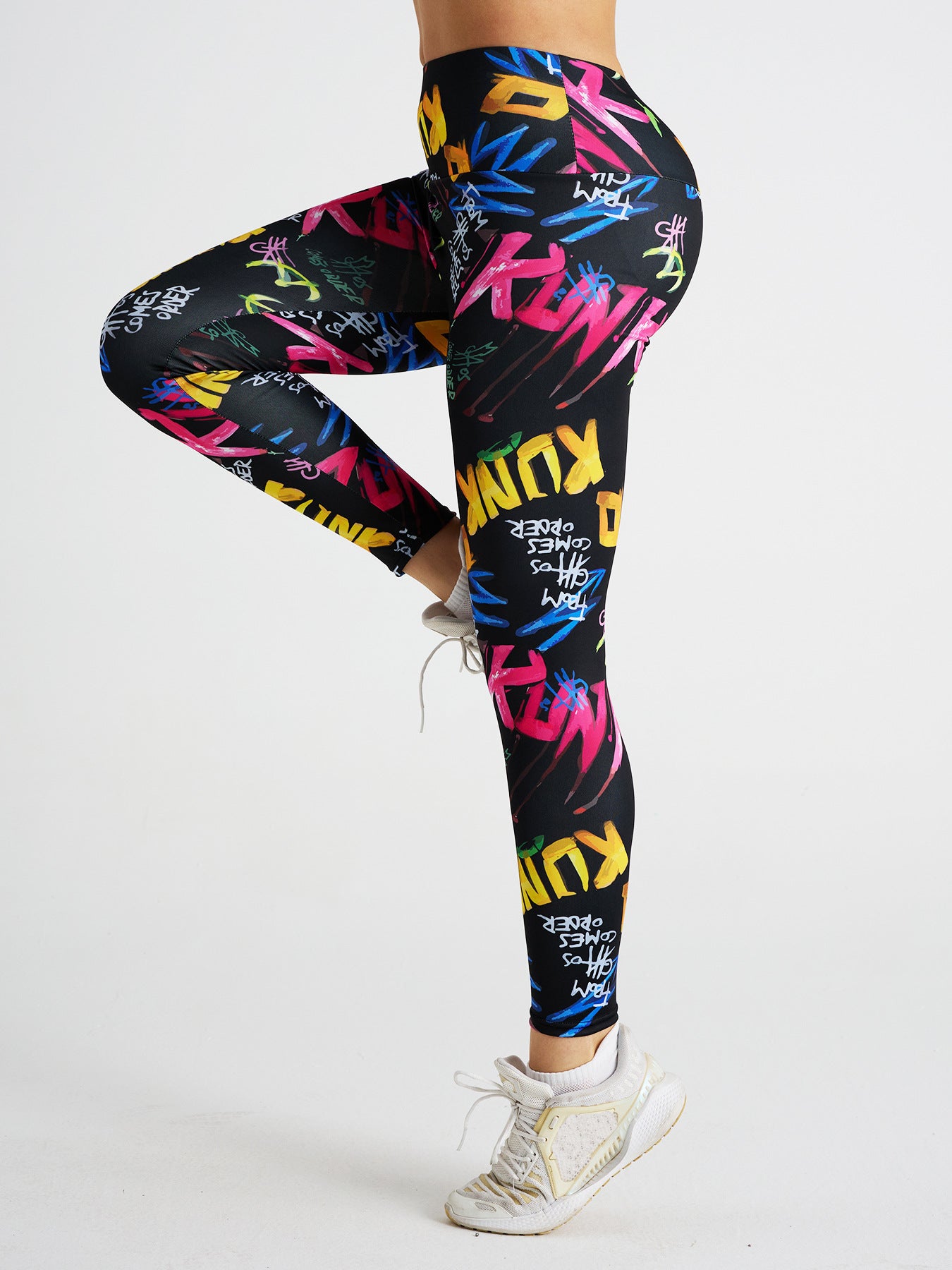 Cartoon Letter Print High Waist Sports Fitness Yoga Pants