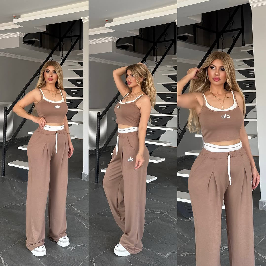 Stylish and Versatile Suspender Wide-leg Pants Casual Suit
