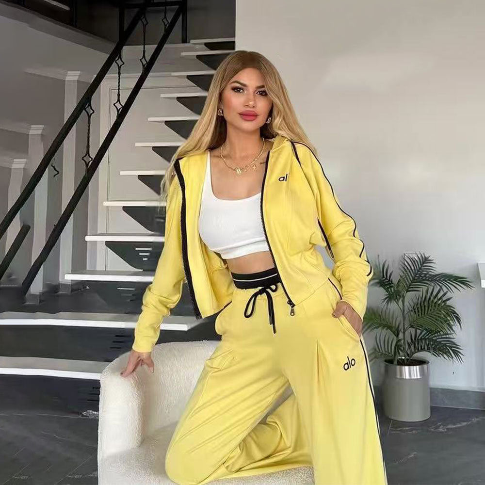 Embroidered Wide-leg Pants Hooded Jacket Sports Two-piece Set