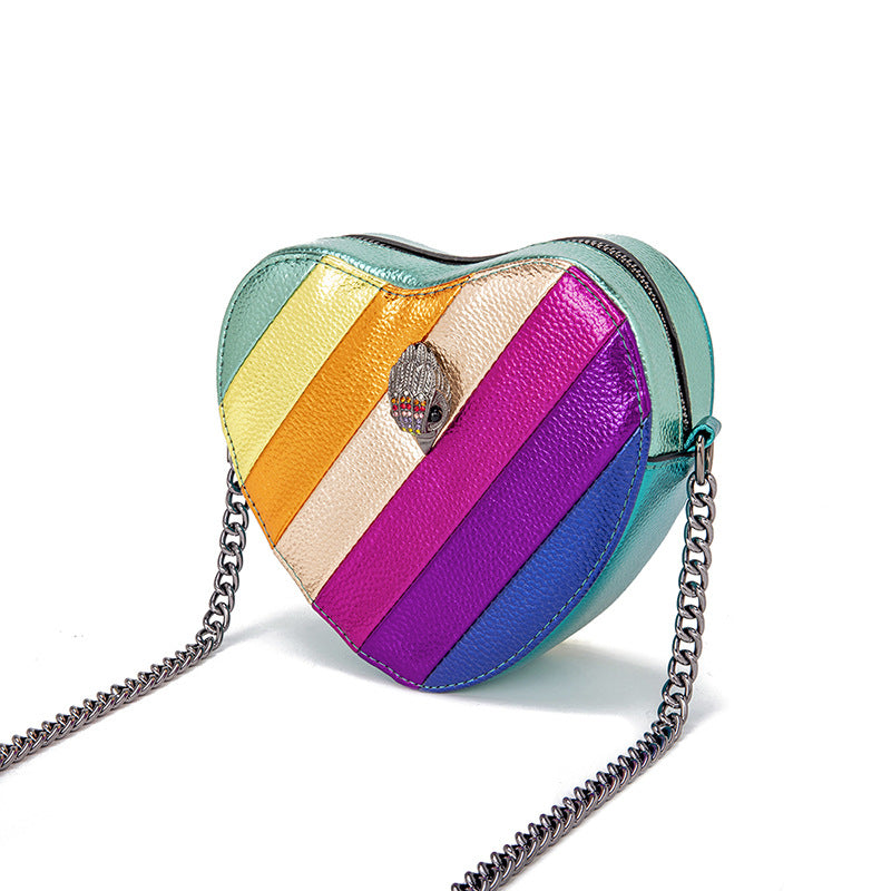 Love-shaped Rainbow Spliced Chain Shoulder Eagle Head Small Bag