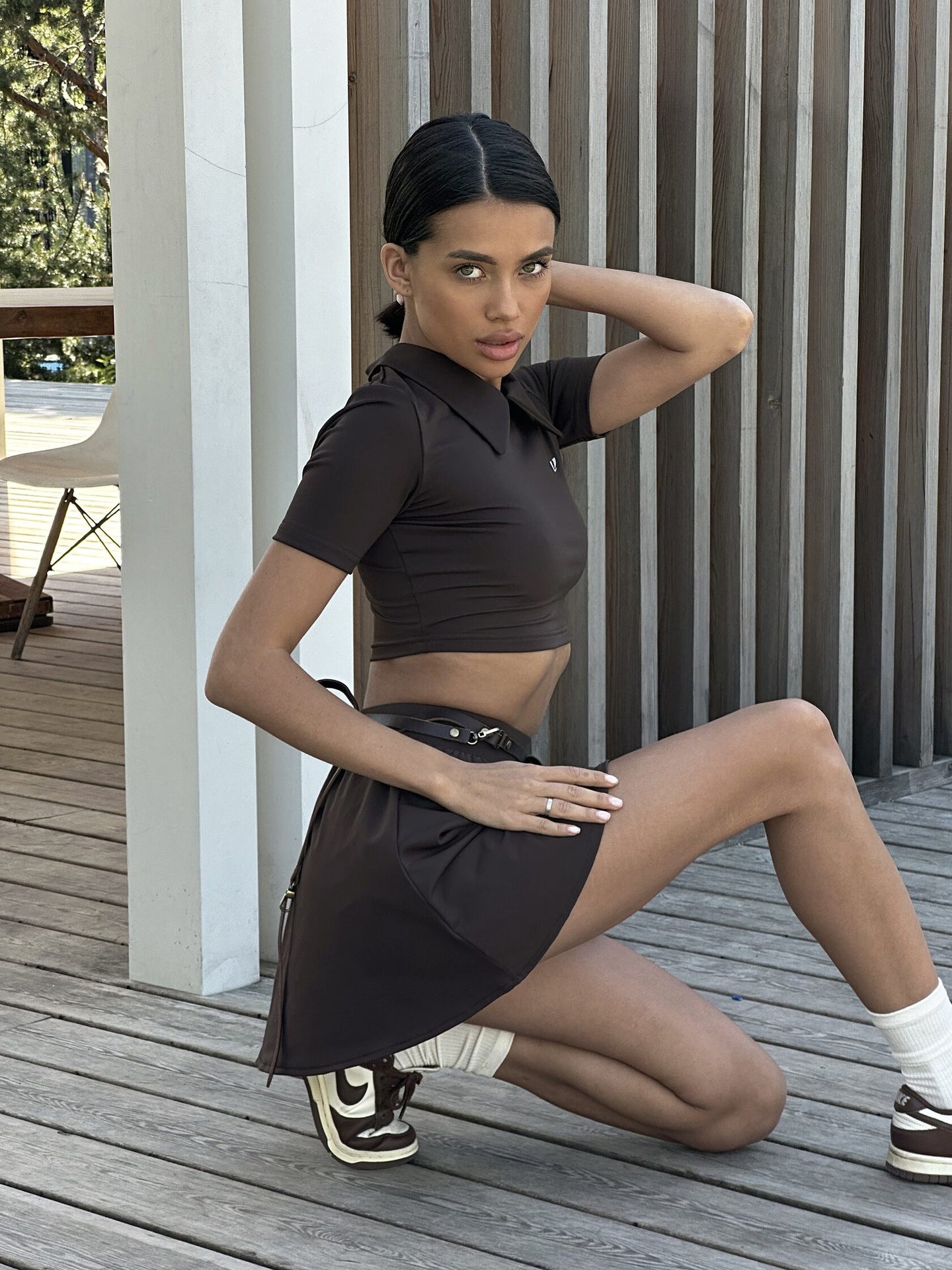 Collared Cropped Polo Shirt and Skirt Sporty Casual Set