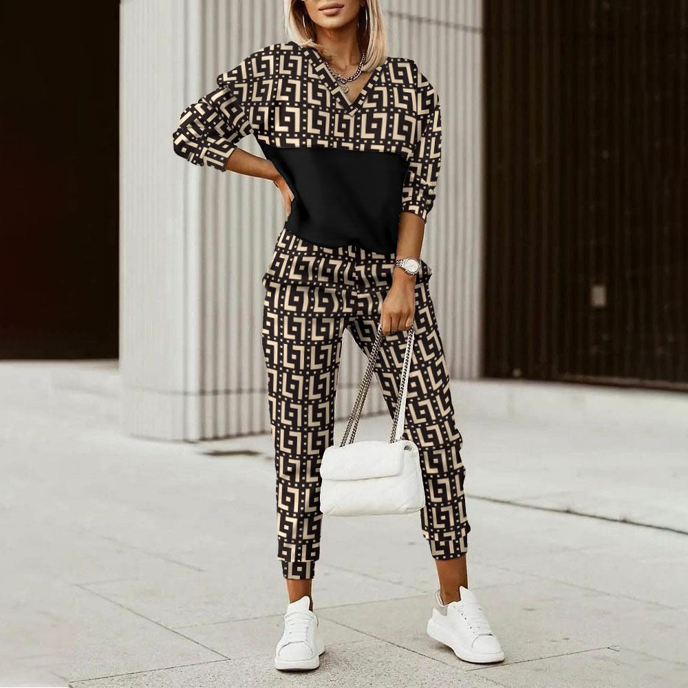 Popular Printed High-Quality Long-Sleeved Sweater and Pants Set