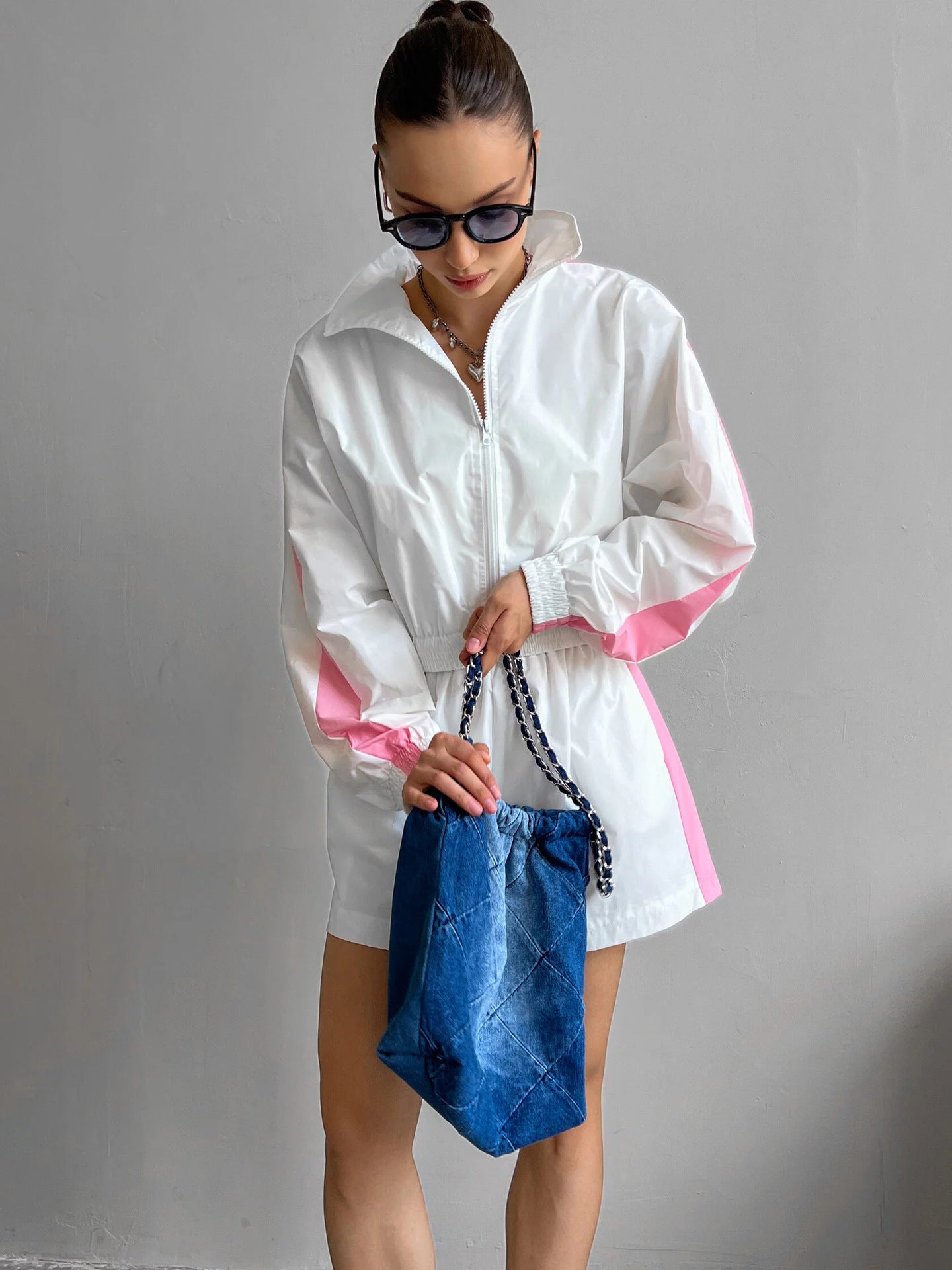 Stylish Long-sleeved Zip-up Sports Cardigan Jacket and Shorts Sports Casual Set