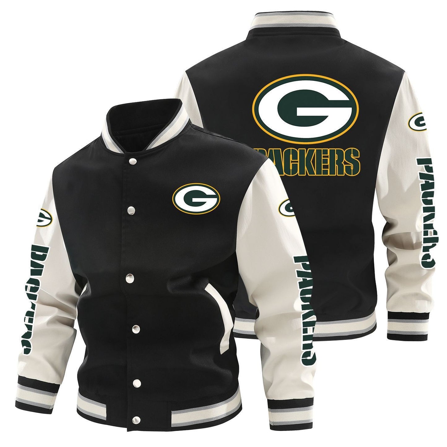 Green Bay Packers Printed Sporty Loose-fit Baseball Jacket