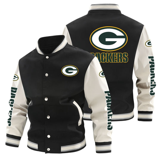 Green Bay Packers Printed Sporty Loose-fit Baseball Jacket
