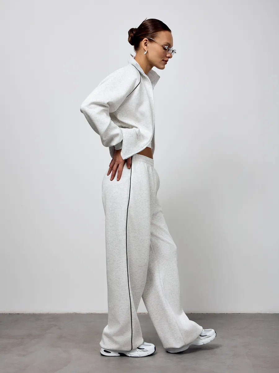 Stylish Line Long-Sleeved Zipper Cardigan Loose-Fitting Trousers Casual Suit