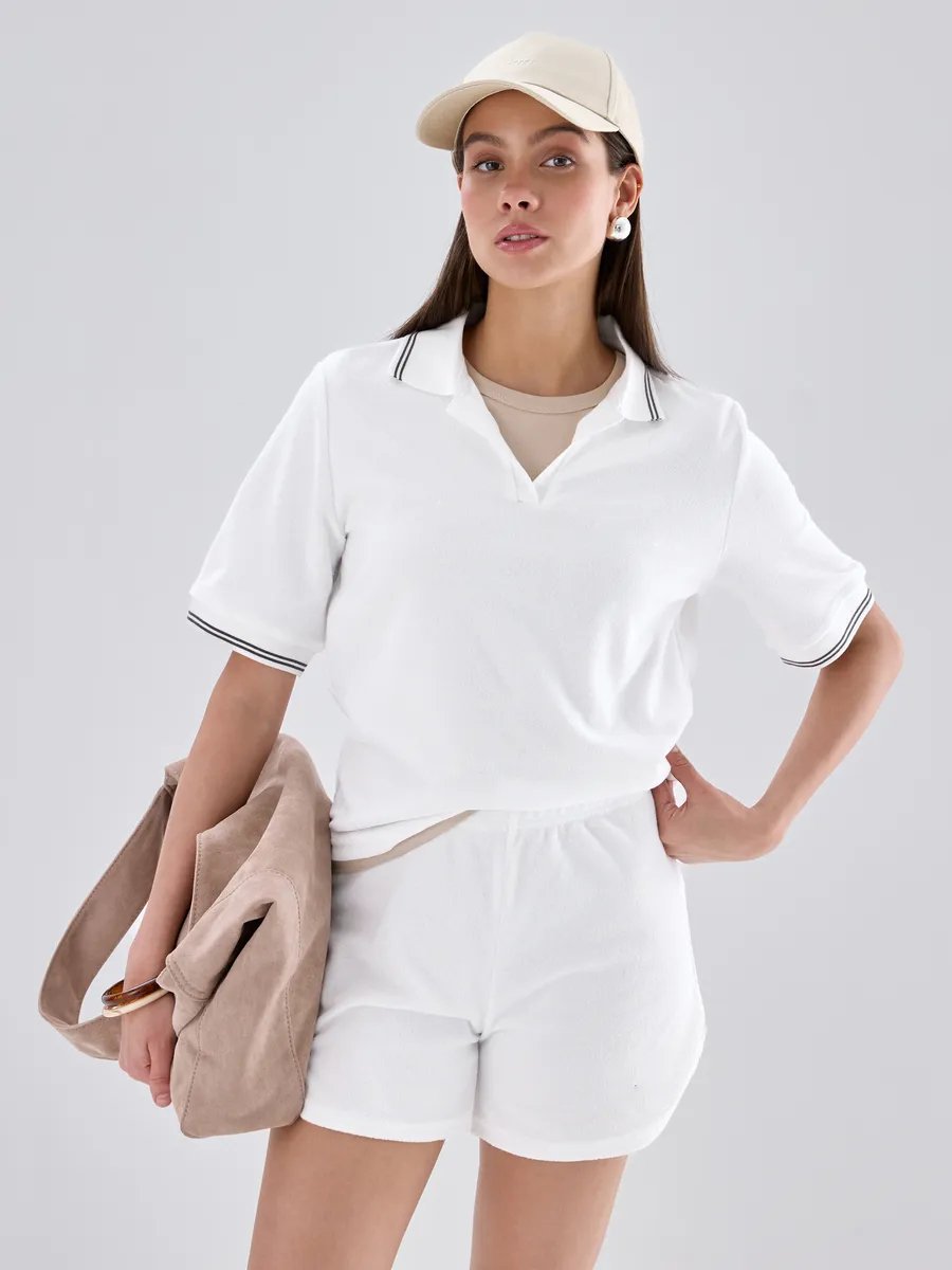 New Summer Polo Collar Short-sleeved Top and Wide-leg Shorts Casual Suit