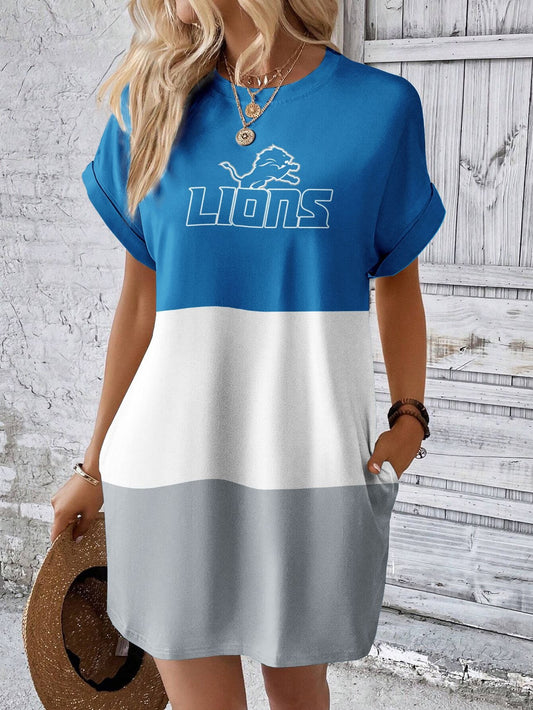 Detroit Lions Stylish Team Print Crew Neck Dress
