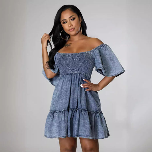 Temperament Commuting Pullover Loose Denim Short-sleeved Dress