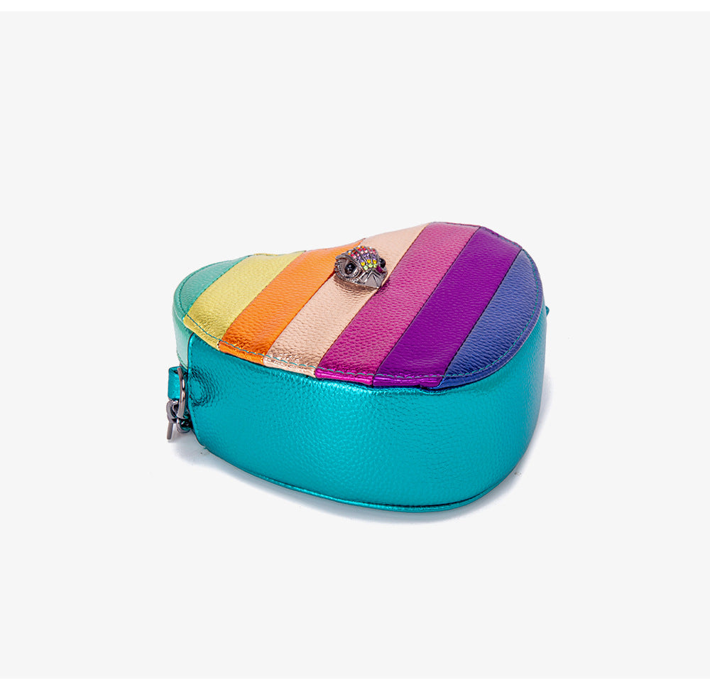 Love-shaped Rainbow Spliced Chain Shoulder Eagle Head Small Bag