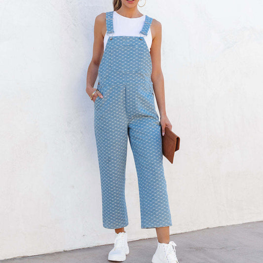 Loose Casual Washed Jacquard Denim Overalls