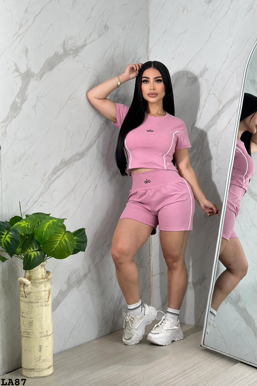 Stylish Solid Color High-Waisted Yoga Shorts and Short-Sleeve Sports Set
