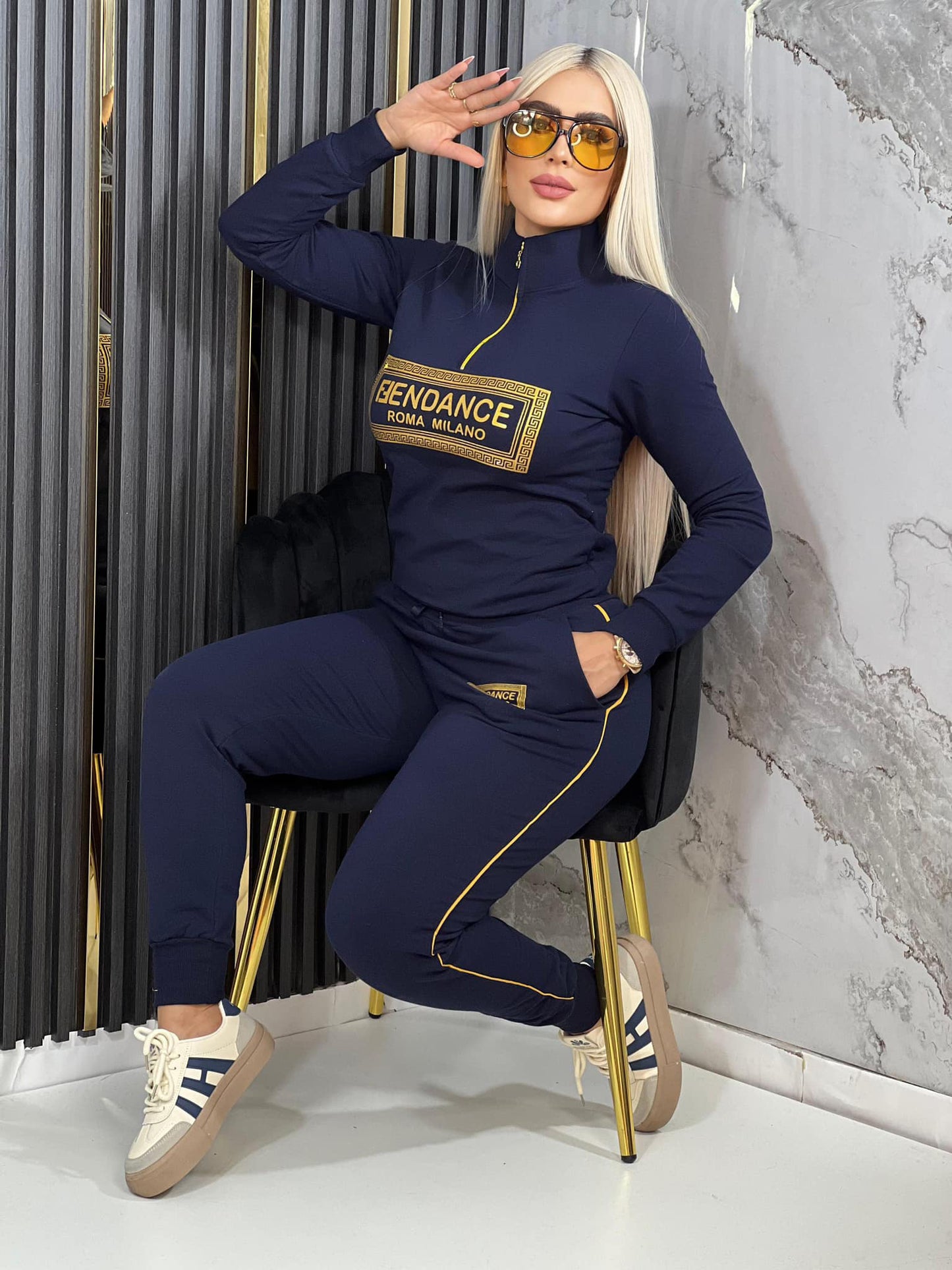 New Gold-stamped Casual Long-sleeved Shirt and Trousers Set