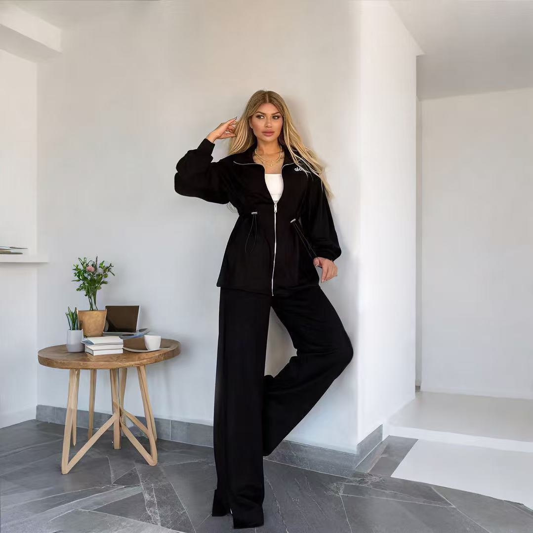 Trendy and casual embroidered wide-leg suit