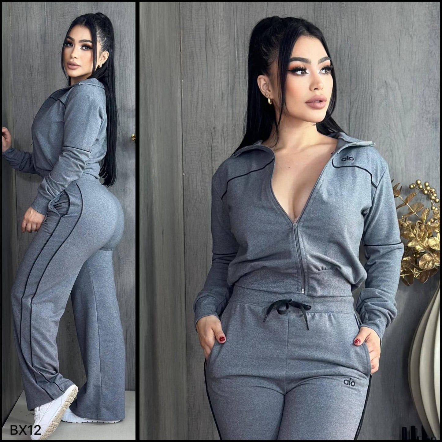 Casual Embroidered Zipper Sweatshirt and Jogger Pants Tracksuit